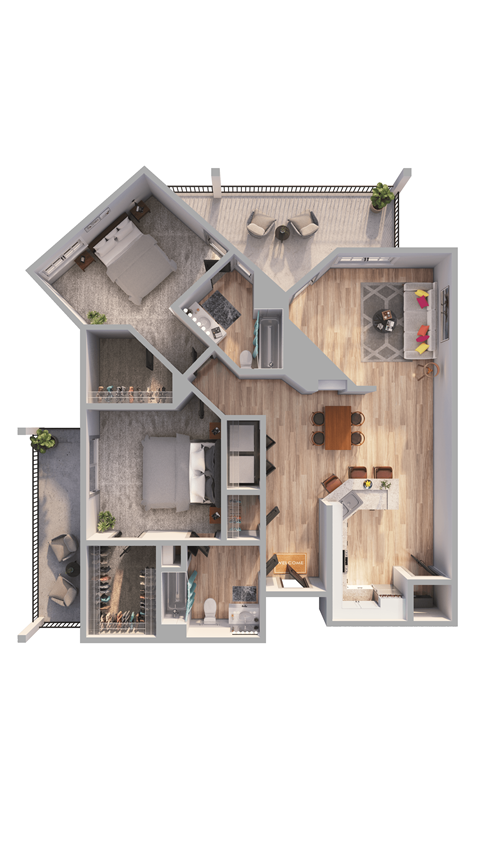 2 Bed  2 Bath  Floor Plan | 1,280 Sq. Ft. at Ashford Belmar Apartments, Colorado, 80226